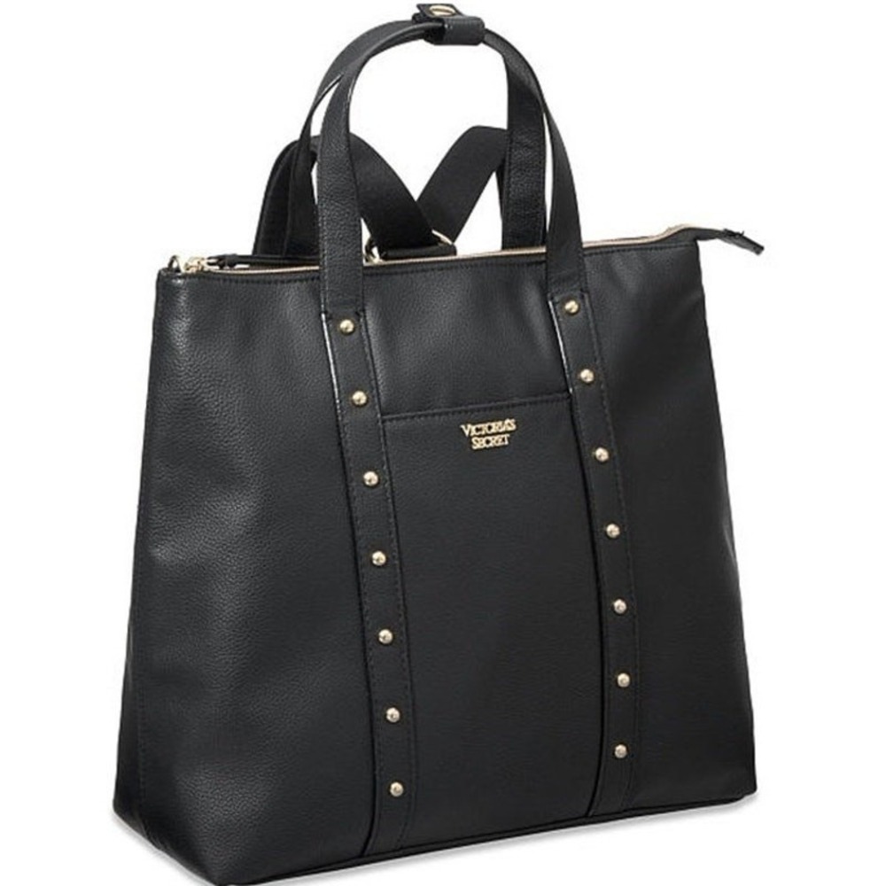 Victorias Secret Studded Convertible Black Backpack Handbag Purse Tote Travel